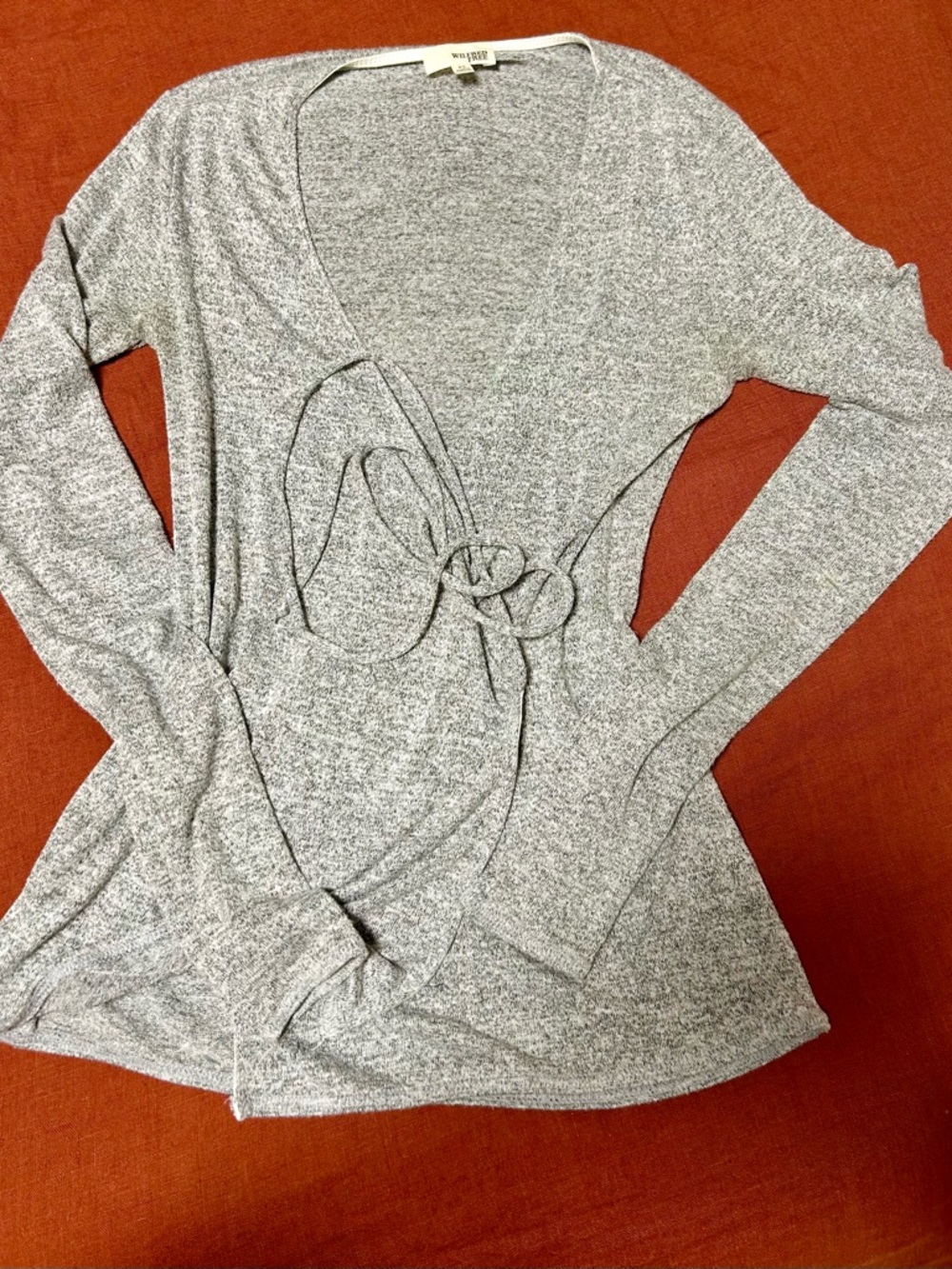 Aritzia Heather Gray Tie-Front Long Sleeve Sweater